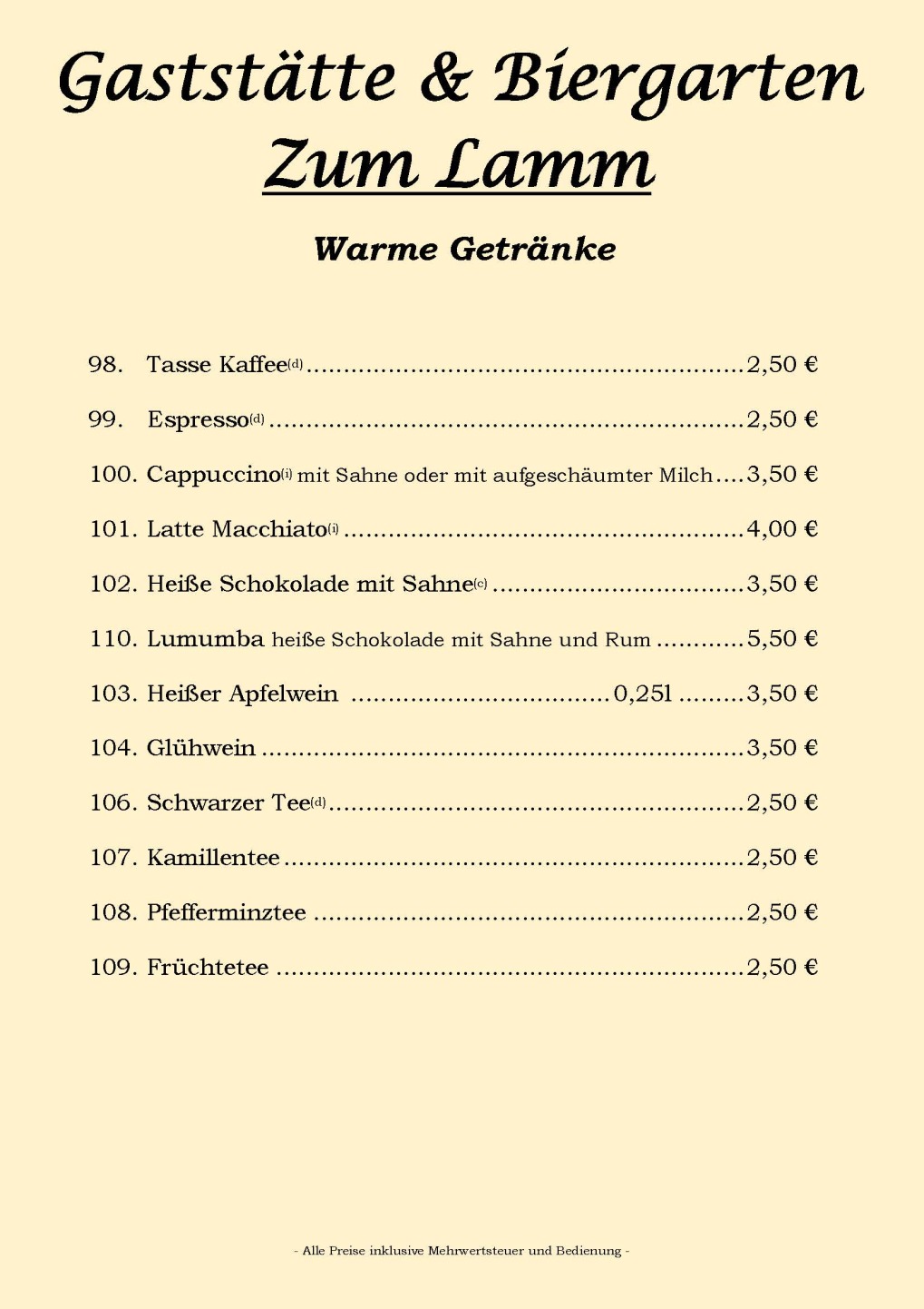 Warme Getränke | Kaffee | Tee | Glühwein | Lumumba | Indischer Tee